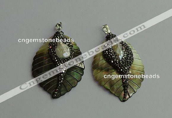 CGP386 35*50mm carved leaf shell pearl & pearl pendants wholesale