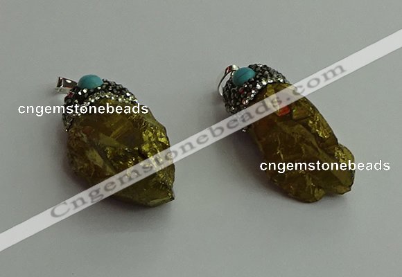 CGP498 15*30mm - 25*40mm nugget plated quartz pendants wholesale