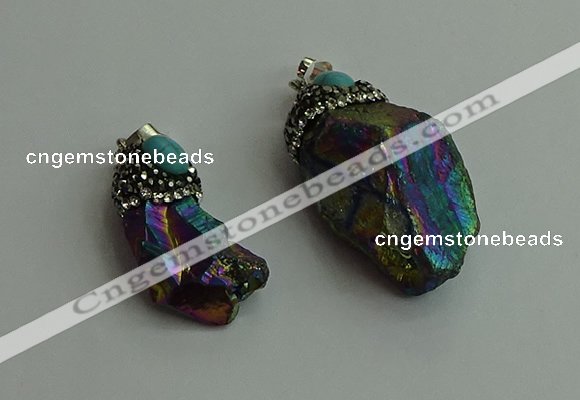 CGP499 15*30mm - 25*40mm nugget plated quartz pendants wholesale