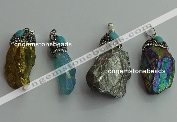 CGP500 15*30mm - 25*40mm nugget plated quartz pendants wholesale