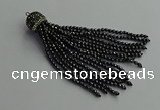 CGP682 3mm faceted round handmade hematite beaded tassel pendants