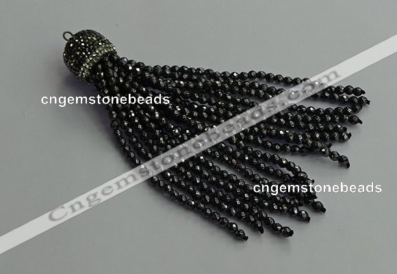 CGP682 3mm faceted round handmade hematite beaded tassel pendants