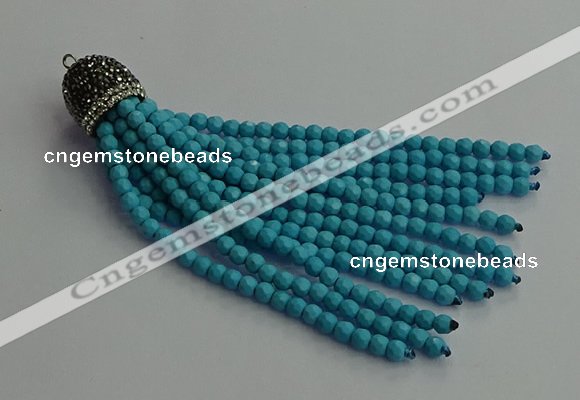 CGP684 4mm faceted round handmade turquoise beaded tassel pendants