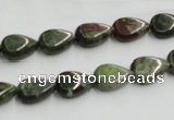 CGR08 16 inches 8*12mm flat teardrop green rain forest stone beads