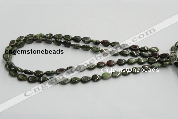 CGR08 16 inches 8*12mm flat teardrop green rain forest stone beads