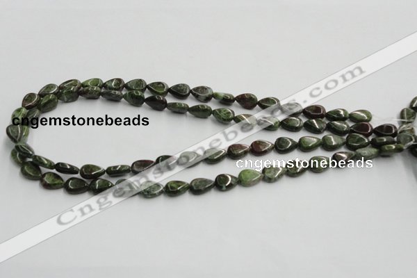 CGR08 16 inches 8*12mm flat teardrop green rain forest stone beads