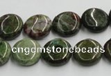 CGR16 16 inches 14mm flat round green rain forest stone beads wholesale