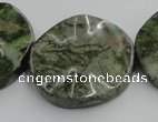 CGR21 16 inches 30mm wavy coin green rain forest stone beads wholesale