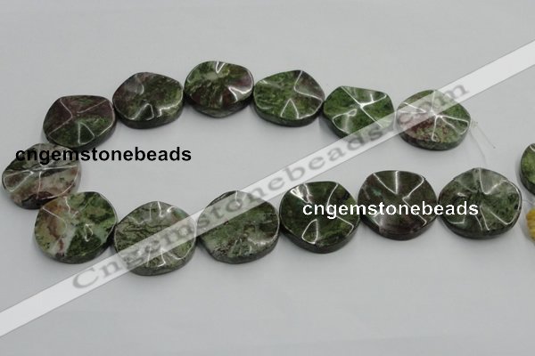 CGR21 16 inches 30mm wavy coin green rain forest stone beads wholesale