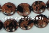 CGS209 15.5 inches 16mm flat round blue & brown goldstone beads wholesale