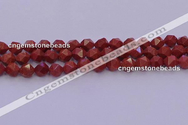 CGS453 15.5 inches 10mm faceted nuggets goldstone beads wholesale