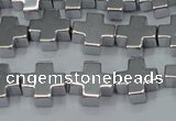 CHE1007 15.5 inches 10*10mm cross plated hematite beads wholesale