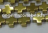 CHE1008 15.5 inches 10*10mm cross plated hematite beads wholesale