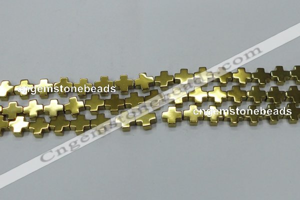 CHE1008 15.5 inches 10*10mm cross plated hematite beads wholesale