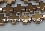 CHE1009 15.5 inches 10*10mm cross plated hematite beads wholesale