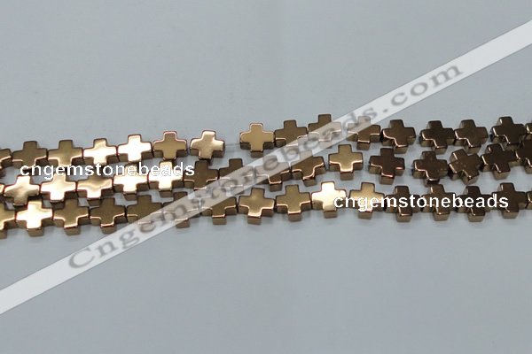 CHE1009 15.5 inches 10*10mm cross plated hematite beads wholesale