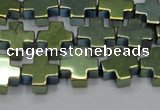 CHE1010 15.5 inches 10*10mm cross plated hematite beads wholesale