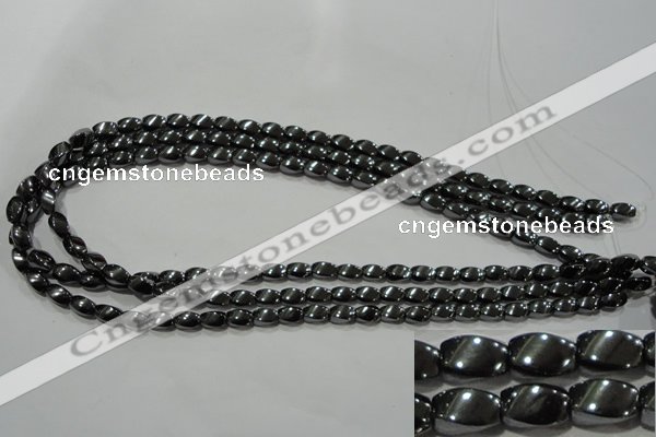 CHE160 15.5 inches 5*8mm twisted rice hematite beads