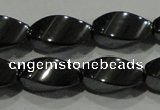 CHE162 15.5 inches 7*14mm twisted rice hematite beads