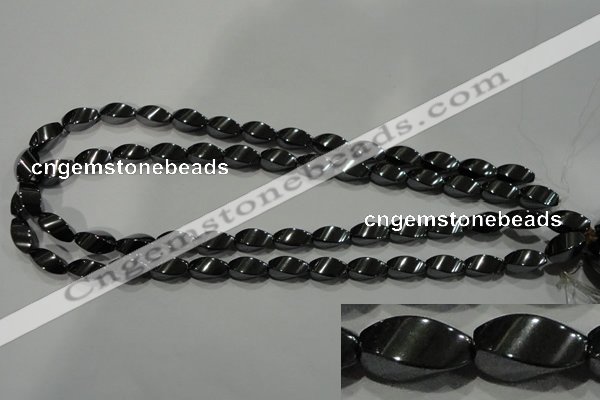 CHE162 15.5 inches 7*14mm twisted rice hematite beads