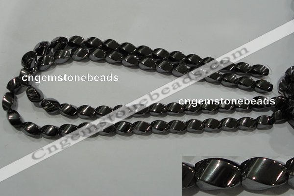 CHE163 15.5 inches 8*12mm twisted rice hematite beads