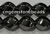 CHE166 15.5 inches 10*12mm twisted rice hematite beads