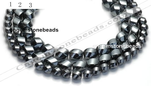 CHE22 16 inches twisted pebble shape hematite beads wholesale