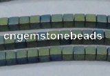 CHE444 15.5 inches 3*3mm cube matte plated hematite beads wholesale