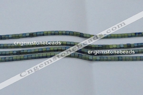 CHE444 15.5 inches 3*3mm cube matte plated hematite beads wholesale