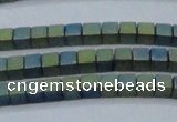 CHE612 15.5 inches 2*2mm cube matte plated hematite beads wholesale