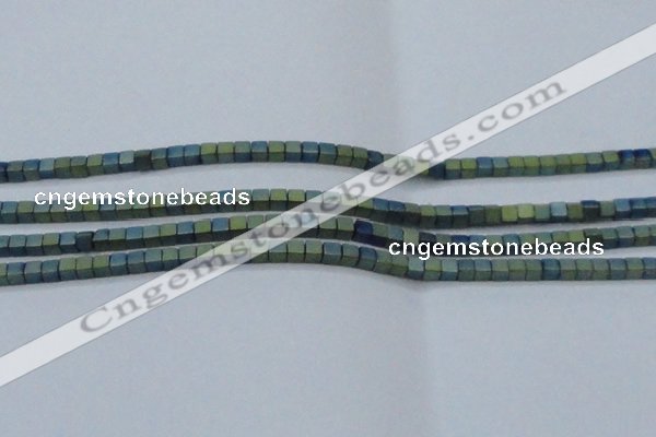 CHE612 15.5 inches 2*2mm cube matte plated hematite beads wholesale