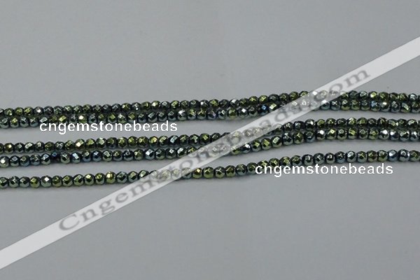 CHE703 15.5 inches 3mm faceted round plated hematite beads