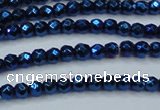 CHE705 15.5 inches 3mm faceted round plated hematite beads