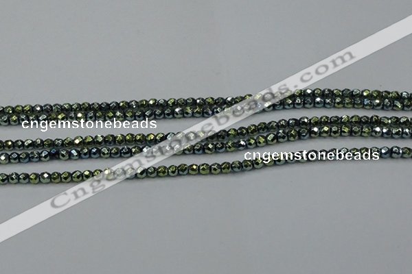 CHE713 15.5 inches 4mm faceted round plated hematite beads