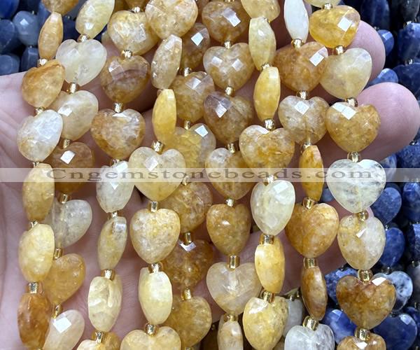 CHG305 15 inches 12mm faceted heart yellow quartz beads