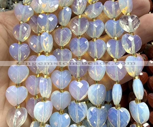 CHG307 15 inches 12mm faceted heart opalite beads wholesale