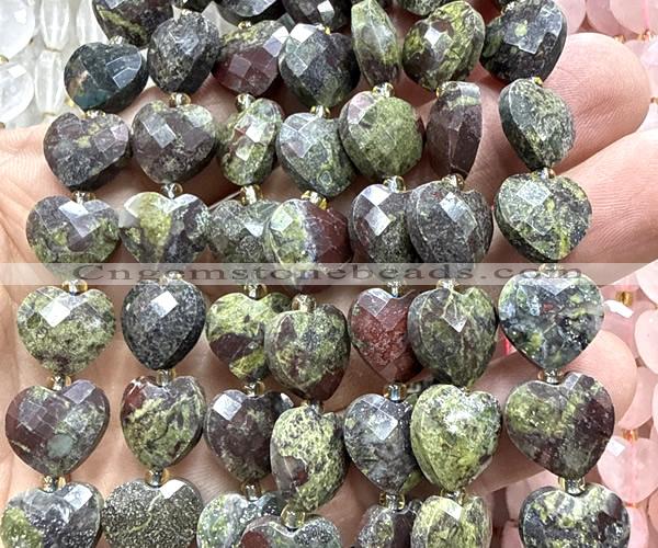 CHG315 15 inches 12mm faceted heart dragon blood jasper beads