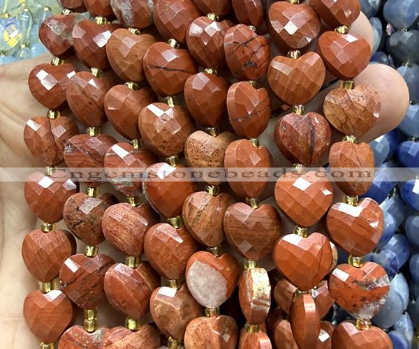 CHG317 15 inches 12mm faceted heart red jasper beads