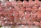 CHG354 15 inches 14mm faceted heart cherry quartz beads