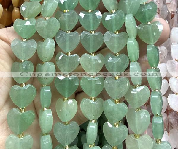 CHG359 15 inches 14mm faceted heart green aventurine jade beads