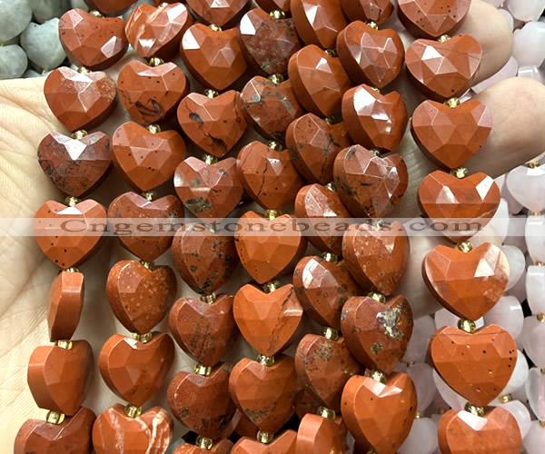CHG365 15 inches 14mm faceted heart red jasper beads