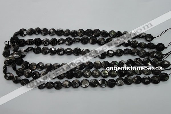 CHS17 15.5 inches 10mm faceted coin natural hypersthene beads