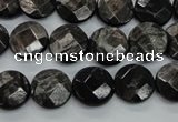 CHS18 15.5 inches 12mm faceted coin natural hypersthene beads