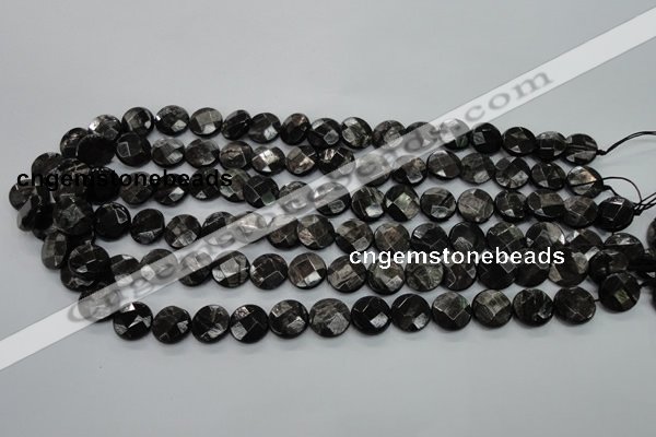 CHS18 15.5 inches 12mm faceted coin natural hypersthene beads