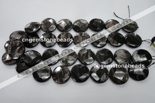 CHS21 15.5 inches 20mm faceted coin natural hypersthene beads