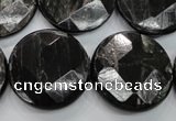 CHS22 15.5 inches 25mm faceted coin natural hypersthene beads