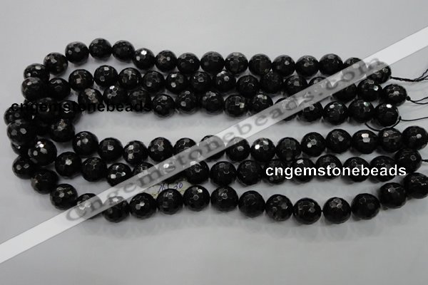 CHS47 15.5 inches 12mm faceted round natural hypersthene beads