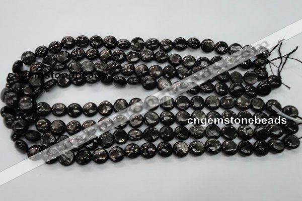 CHS60 15.5 inches 10mm flat round natural hypersthene beads