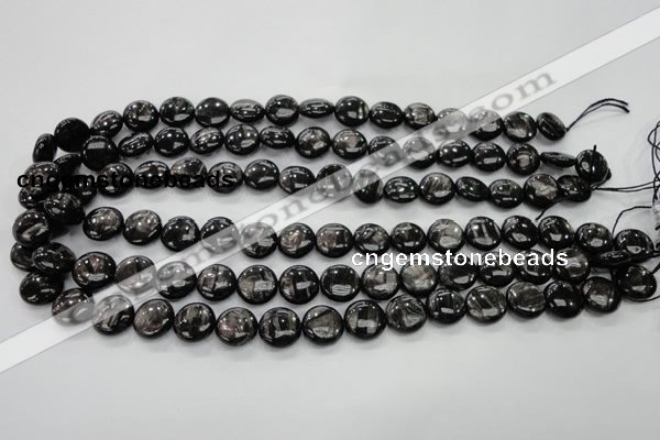 CHS61 15.5 inches 12mm flat round natural hypersthene beads