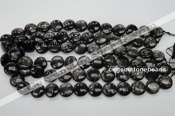 CHS63 15.5 inches 16mm flat round natural hypersthene beads